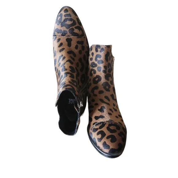 Paige Leather Leopard Print Ankle Jessie Boot‎ Booties Side Zip Brown Size 7 New